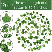 12pcs 82.6ft Artificial Ivy Leaves Garland, Green Hanging Plants Vines, Bedroom Wall Decor, Wedding Party Room Aesthetic Item, Valentine Day, Gift Gifts Birthday Graduation