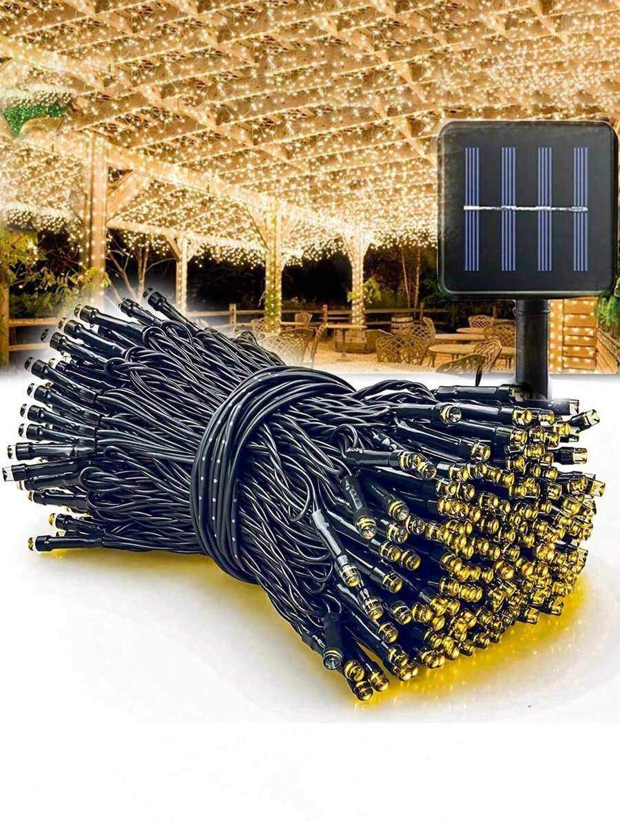 1pc Solar Powered LED Waterproof String Light With 8 Modes For Outdoor Decoration Lighting, Garden, Balcony, Lawn, Corridor, Fence; Ideal For Weddings, Halloween, Christmas Parties And Other Festive Celebrations Fall Decor House Decor