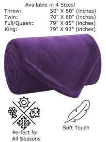 Soft Throw Blanket 17 Solid Colors King Queen Full Twin And Throw Size - 紫色 - 查看 3