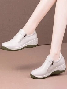 Zapatos Casuales De Tacón De Cuña Ligeros Y Versátiles Para Mujer, Cómodos Zapatos Casuales Adecuados Para Todas Las Estaciones - Beis - Ver 1