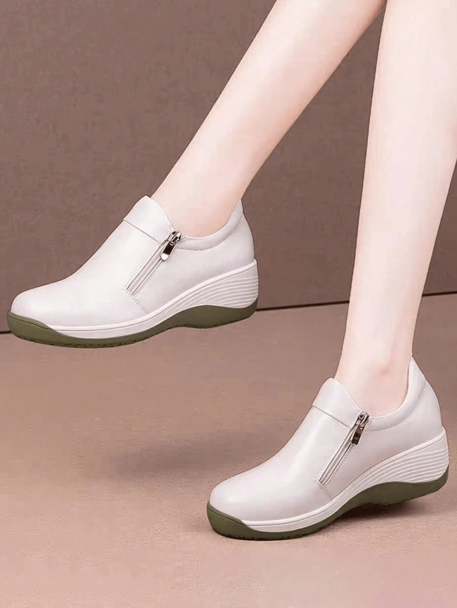 Zapatos Casuales De Tacón De Cuña Ligeros Y Versátiles Para Mujer, Cómodos Zapatos Casuales Adecuados Para Todas Las Estaciones - Beis - Ver 1