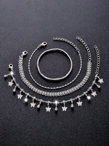 4 pièces Ensemble de bracelets de cheville à plusieurs couches en forme de cœur avec cubique de zircone, simple et à la mode (nombre aléatoire de perles) pour femmes, Saint-Valentin, maman, mère, fête des mères, cadeau - argent brillant - Voir 2