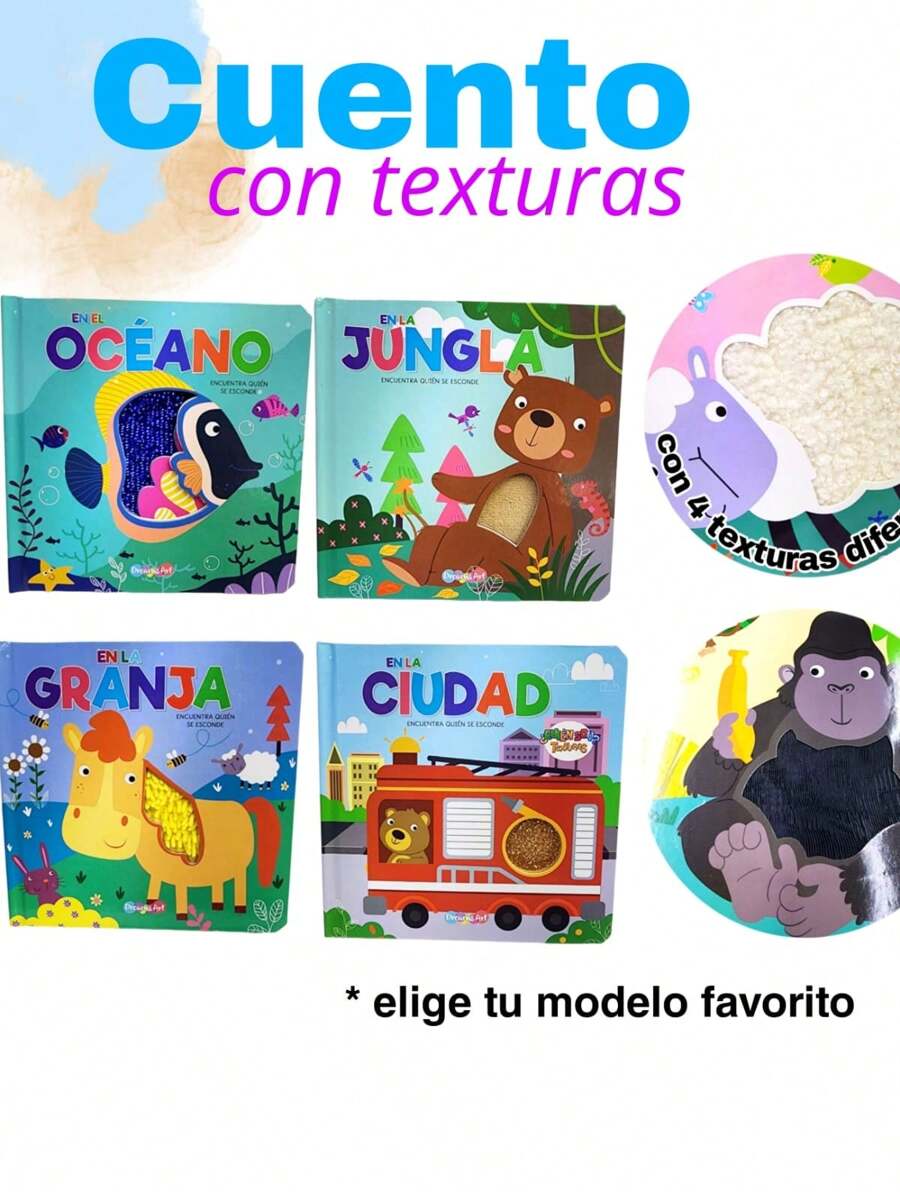 1 libro cuento de texturas para niños pasta dura, modelo a elegir - Azul - Ver 1