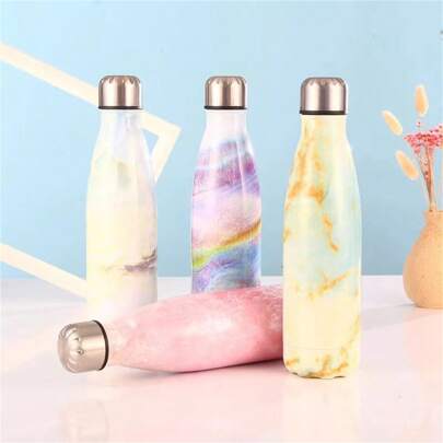 17oz Stainless Steel Double-Wall Vacuum Insulated Tumbler, Stylish Outdoor Sports Water Bottle, Cola Shaped, Suitable For Men And Women, Stone Marble Print, Summer Sports Water Cup