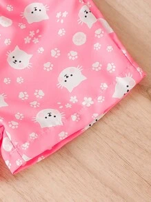 New Arrival Baby Girls' Cute And Comfortable Cat Printed Short Sleeve T-Shirt And Shorts Set - Pink - View 7