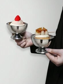 1 pieza/4 piezas Taza de acero inoxidable para helado, taza de helado retro, taza de yogur y pudin, taza para postres, bol bajo para fruta, de vuelta a la escuela