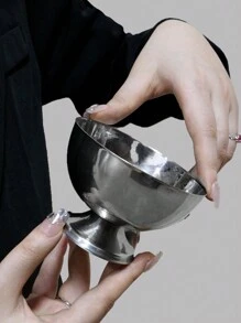 1 pieza/4 piezas Taza de acero inoxidable para helado, taza de helado retro, taza de yogur y pudin, taza para postres, bol bajo para fruta, de vuelta a la escuela