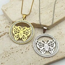 1入時尚蝴蝶鑲鑽不鏽鋼吊墜項鍊，男女通用金/銀細鏈項鍊 - 蝴蝶 - 查看 10