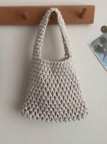 BAILEE Bolso de mano de poliéster de colores de moda con patrón tejido a mano y encanto oceánico, adecuado para vacaciones - Blanco - Ver 4
