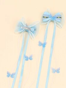 2pcs Hair Bows Blue Bow Ribbon Tassel Hair Clips Hair Accessories - Multicolor - View 5