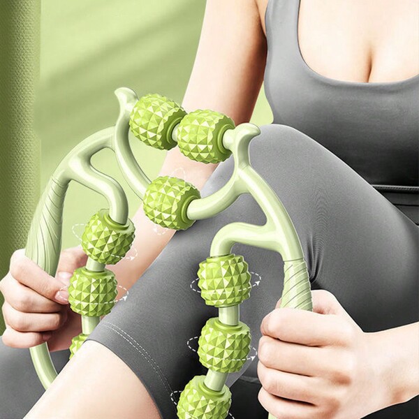 1 Piece Nine-Wheel Ring Leg Clamp Massager Yoga Massager, Relax Meridians And Relax Leg Muscles Roller, Fitness Yoga Stick, Ring Leg Clamp, Leg Clamp Massager, Ring Handheld Massager, Home Massage Tool Fitness Yoga Auxiliary Leg Clamp Massager