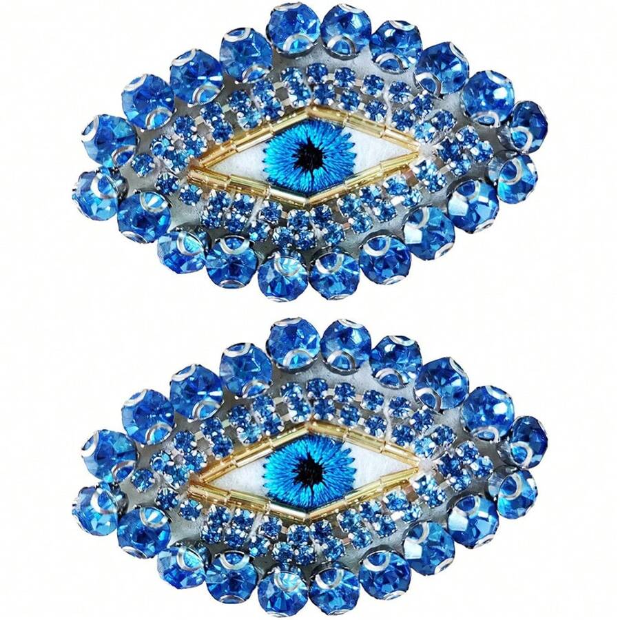 1pc Blue Eye Shaped Rhinestone Patch Sticker - Blue - View 1