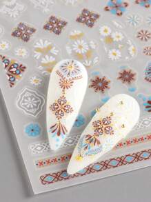 2 miếng dán móng tay nghệ thuật 5D phong cách Bohemian dập nổi, màu trắng và họa tiết hoa Mandala trang nhã, thích hợp cho việc tự làm móng tại salon, móng tay mùa xuân/hè. - Nhiều màu - Xem 4