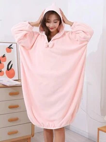 Áo choàng tắm bằng vải nỉ san hô màu trơn dành cho bé gái và học sinh có mũ trùm đầu, tay dài, dày và dài, mềm mại, ấm áp, không rụng, thích hợp cho khách sạn, nhà riêng, người lớn, đồ ngủ cho học sinh, áo choàng tắm và váy ngủ - 1 món đồ trang trí phòng tắm gia đình mùa hè cho tiệc cưới trở lại trường - Hồng - Xem 6