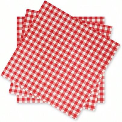 40pcs Disposable Red & White Plaid Paper Napkins,