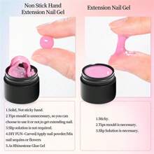 MEET ACROSS 6pcs/Set Non-Stick Solid Nail Extension Gel Kit - Transparent, Pink, White Glitter Extension Hard Gel, Gel Extension Nail Kit, 3D Carved Flower Nail Shaping Gel, Rhinestone Gel, Easy-To-Use Acrylic Nail Extension Set, Home & Salon Manicure Kit For Women Nails - 彩色 - 查看 9