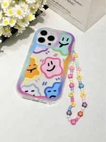 笑脸浅色油画印花保护壳带笑脸链，兼容 15，兼容 兼容三星兼容小米兼容 Redmi 11、K40 Pro、12 Pro、12/12X、Note 11、9a、9c、Polox3nfc，兼容 Redmi 10，兼容 Redmi 9，兼容 Redmi 12c、Note 11 Pro，兼容 Redmi 10c、Note 8 Pro 防水防震防摔防刮 - 彩色 - 查看 5