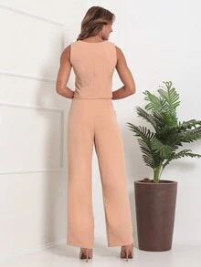 Women Two-Piece Outfits - 卡其色 - 查看 3