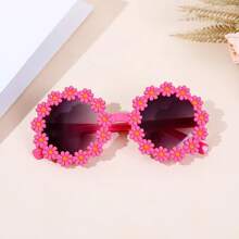 3pcs Girls Hair Accessories Set - Bow Hair Clips + Cute Flower Glasses - 玫紅色 - 查看 3