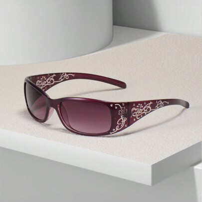 1 Pair Women's Rhinestone Decorated Square Frame Retro Hip-Hop Street Style Glasses, Suitable For Daily Wear, Beach Accessory, Summer Beach Vacation, Outdoor Activities, Travel Essential, Back To School Season Essential