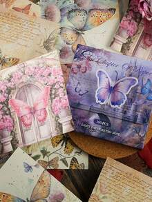 YUXIAN 100pcs/Bag Retro Paper Material Vintage Theme Butterfly & Floral Pattern Bookmarks Journaling Decorative Gift Papers - Multicolor - View 11
