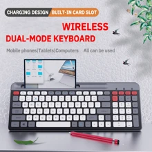 JOMAA 符合人体工程学的蓝牙双模式无线键盘带手机平板电脑支架 100 键可充电无线键盘适用于 Windows/Android/IOS - 無聲黑+紅色 - 查看 2