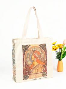 Sac fourre-tout en canevas d"art peinture à l"huile d"Alphonse Maria Mucha Primrose et Feather Mona Lisa pour femmes et filles, réutilisable et écologique, pliable avec grande capacité pour les courses et les loisirs - Orange - Voir 17