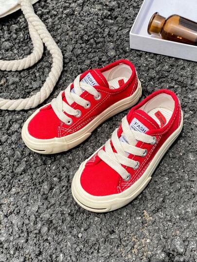 OPOEE 白色帆布鞋兒童中高幫運動鞋，男女適用，春秋韓版簡約風格休閒綁帶運動鞋，經典低幫帆布鞋潮流百搭休閒運動滑板兒童鞋