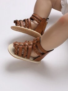 夏季婴儿鞋 0-18 个月女童婴儿凉鞋皮革橡胶防滑步行鞋时尚休闲鞋 - 棕色 - 查看 7