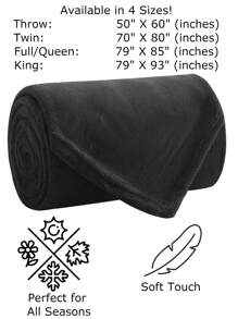 Soft Throw Blanket 17 Solid Colors King Queen Full Twin And Throw Size - 黑色 - 查看 3