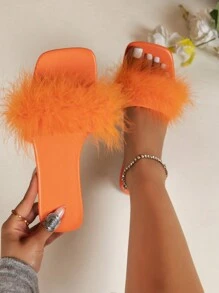 女士春夏新款方头平底凉鞋，时尚派对拖鞋，黑色，性感，可搭配连衣裙