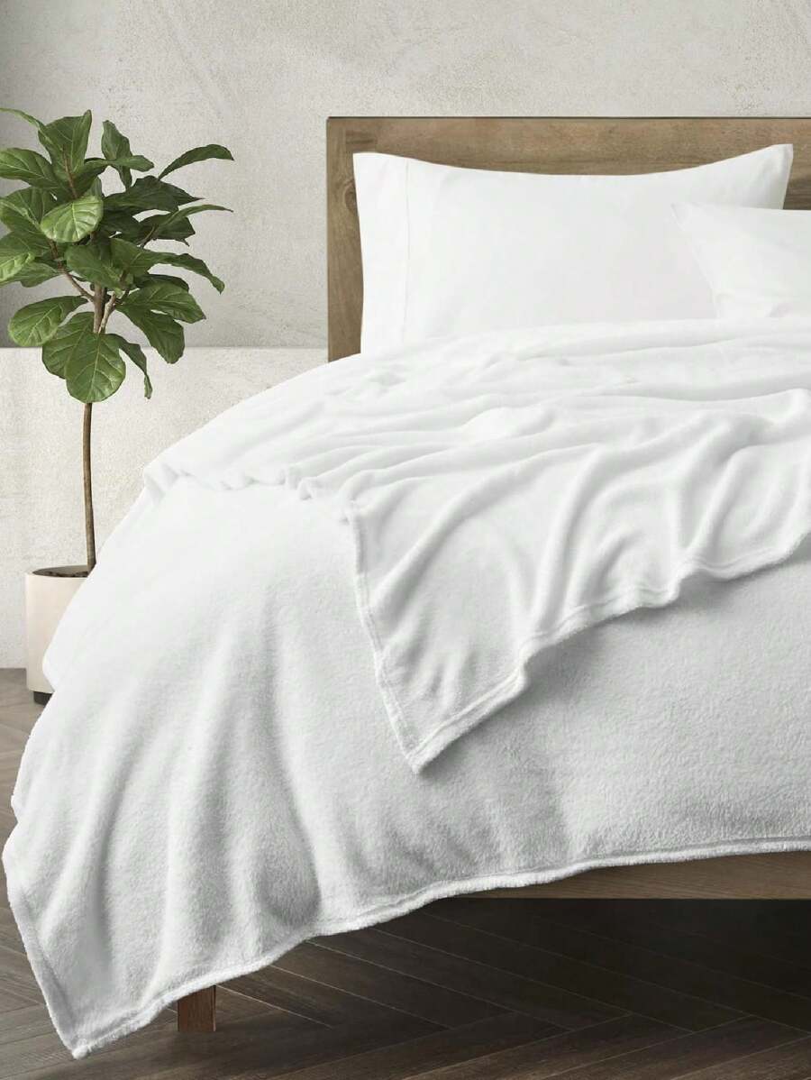 Soft Throw Blanket 17 Solid Colors King Queen Full Twin And Throw Size - 白色 - 查看 1
