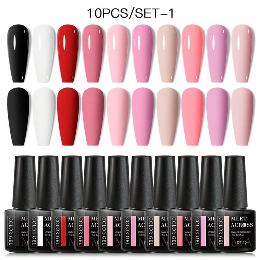 10PCS/Set 7ML Gel Nail Polish Set Nude Pink Purple Red Glitter Nail Gel Semi Permanent UV LED Varnish Nail Art Design Soak Off Nail Gel Set Nails - 彩色 - 查看 1