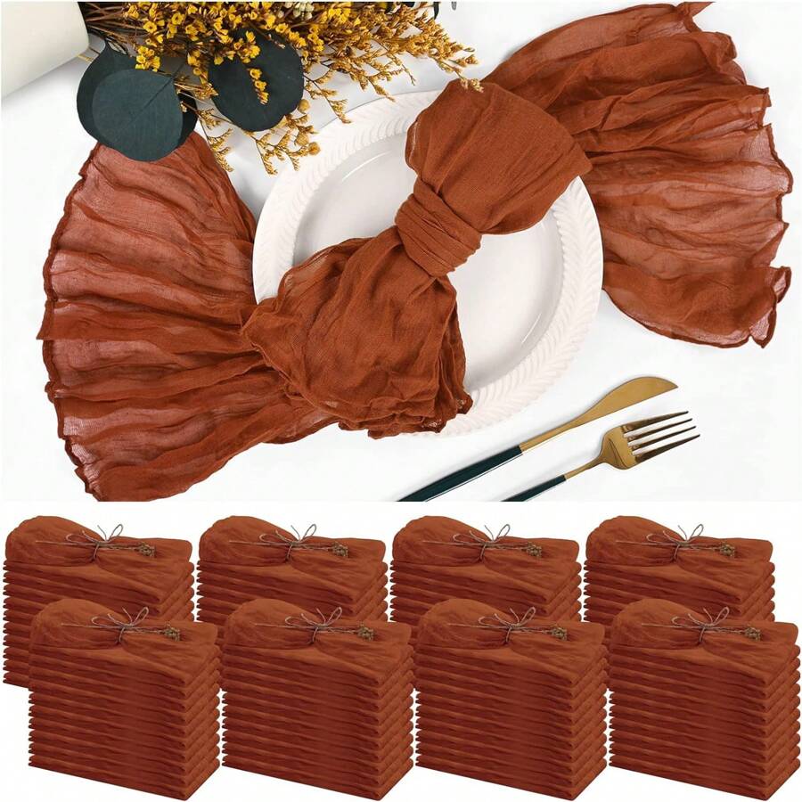 6/12/24pcs Textured Gauze Napkins, 19.7 X 19.7 Inches Decorative Napkins, Suitable For Wedding, Celebrations, Baby Shower, Restaurant Decorations (Maple Red)
