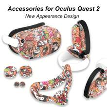 適用於Oculus Quest 2 VR配件，Meta Quest 2配件套裝，包括矽膠面罩、控制器握把、VR外殼罩、鏡頭罩和防滑搖桿罩 - 彩色 - 查看 12