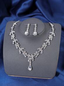 4pcs Elegant Rhinestone & Rhinestone Queen Crown Necklace Set, Bridal Wedding Headpiece, Event Party Baroque Jewelry Tiaras Valentine's Day Accessories - Silver - View 6