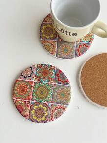 1pc Round Personalized Bohemian Style Colorful Ceramic Coaster With 3D Gold-Plated Effect, Can Be Used As Mug Heat Insulator Or Candle Holder, Suitable For Daily Use At Home And As Exquisite Holiday Gift