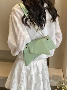 女性時尚純色個性化幾何鏈條包