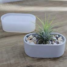 1pc Silicone Dropping Glue Rectangular Flower Pot Mold Ellipse Small Rectangular Storage Box Gypsum Cement Silicone Mold For Succulent Plants - White - View 1