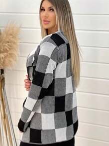 Checkered Kimono-Style Jacket For June Festival - trắng - Xem 3