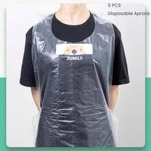 5 piezas de delantal de plástico PE desechable para cocina, restaurante, tienda de barbacoa con envoltorio individual, resistente al agua y al aceite - Multicolor - Ver 2