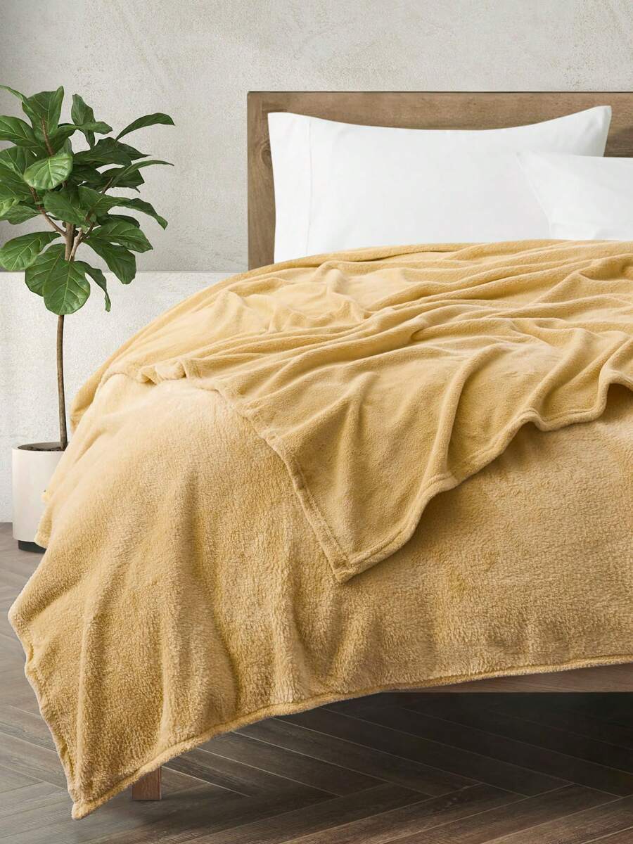 Soft Throw Blanket 17 Solid Colors King Queen Full Twin And Throw Size - 金色 - 查看 1