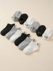 12 Pairs Smiling Face Solid Color School Adorable Kids/Infant Socks - Multicolor - View 2