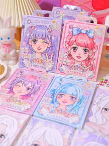 1 pezzo Set trucco e pittura principessa per ragazze, gioco di vestizione, libri da colorare fai-da-te, adesivi principessa, taccuino con adesivi per ragazze carine (1 libro, 10 fogli)