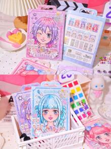 1 pezzo Set trucco e pittura principessa per ragazze, gioco di vestizione, libri da colorare fai-da-te, adesivi principessa, taccuino con adesivi per ragazze carine (1 libro, 10 fogli)