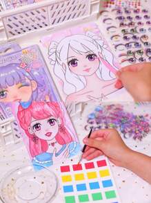 1 pezzo Set trucco e pittura principessa per ragazze, gioco di vestizione, libri da colorare fai-da-te, adesivi principessa, taccuino con adesivi per ragazze carine (1 libro, 10 fogli)