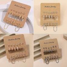 8pcs/Set Alloy Cubic Zirconia Star & Moon Stud Earrings & Pendant Earrings Set - Earrings - View 7