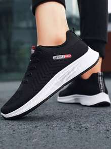 Zapatillas de tenis deportive de moda para hombre, malla transpirable casual material superior de alta calidad, transpirable, ligero, cómodo, seguro, duradero, material único y respetuoso con el medio ambiente, suela suave diseñada para adaptarse a sus pies, ligero y cómodo, libremente flexible, altamente elástico, suave, adecuado para fiesta, deportes, ocio, caminar, viajar, ejercicio jogger y otras ocasiones. - Negro - Ver 4