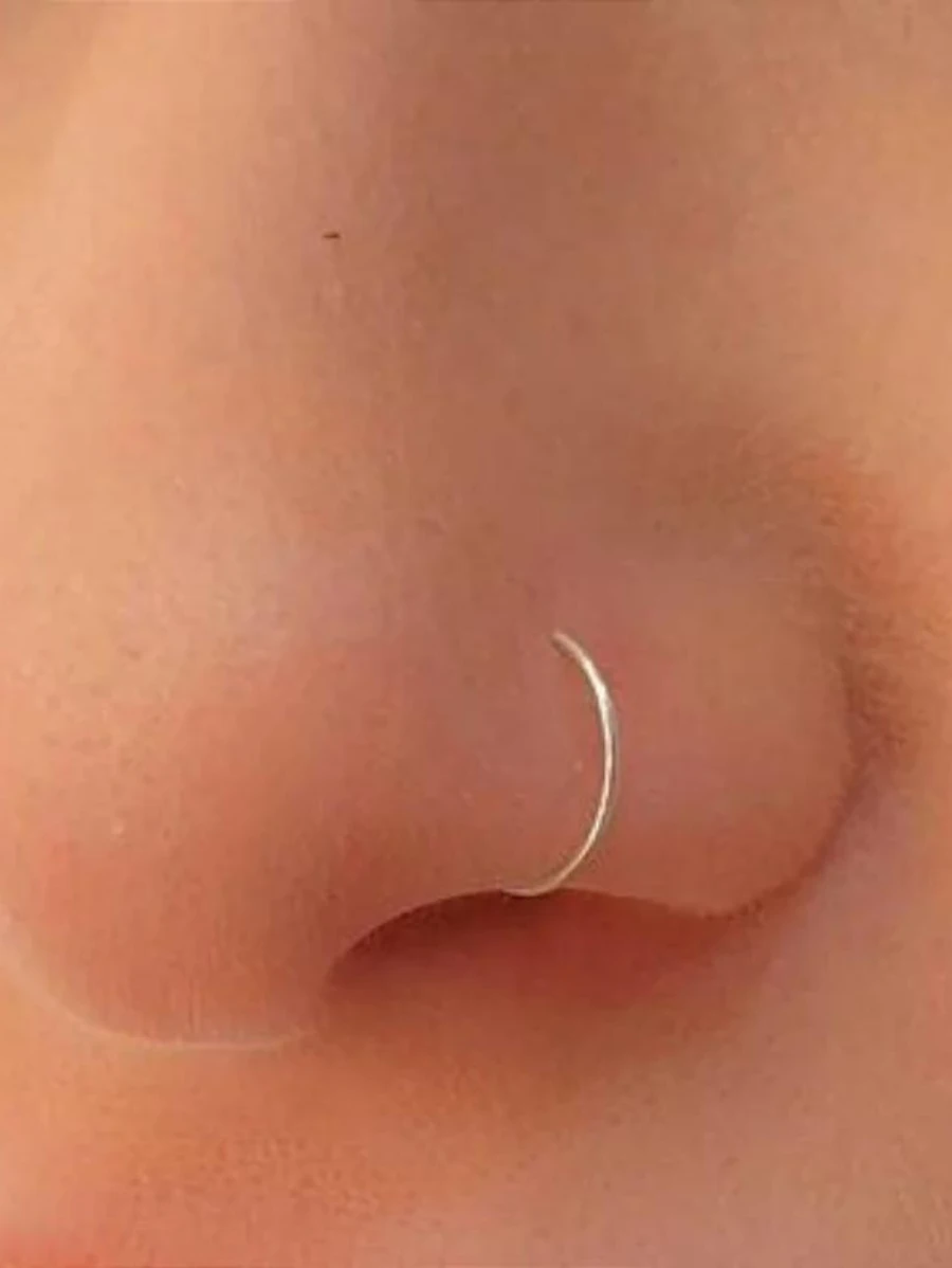 925 Silver Nose Piercing Plain Hoop - 銀色 - 查看 1