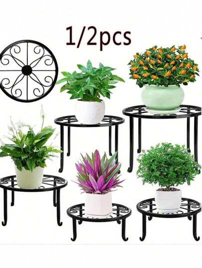 1/2pcs Heavy Duty Metal Rustproof Iron Plant Stand Potted Plant Holder Stands For Flower Pot Metal Garden Container Supports Rack Heavy Duty Flower Pot Holder, Aesthetic Room Decor, Home Decor, Space Saving Organization, Kitchen Accessories, Bathroom Accessories, Bedroom Accessories